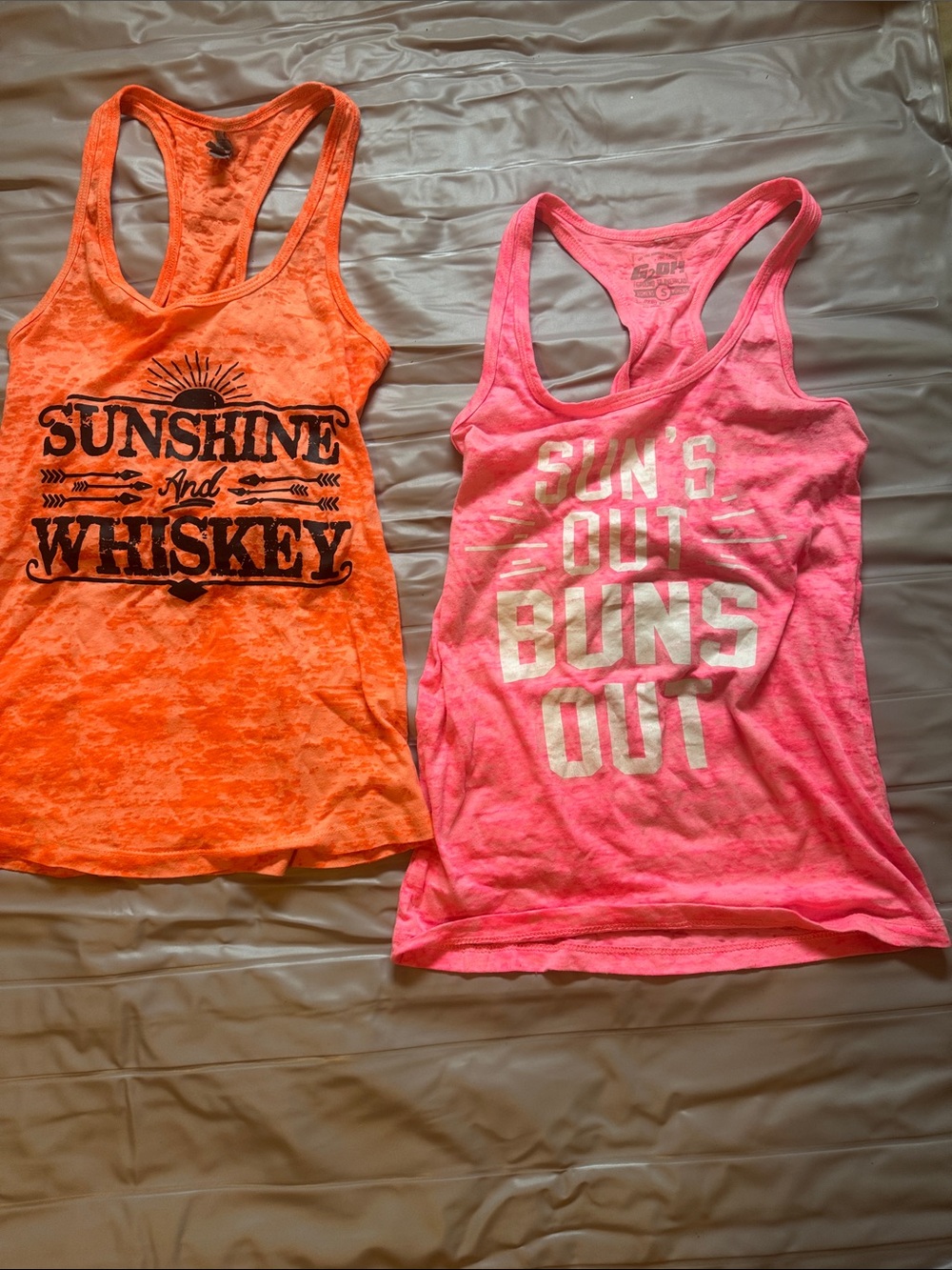 Racerback Tank - "Suns Out Buns Out" pink orange sunshine & whiskey bundle. SM